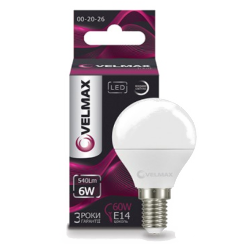 Лампа світлодіодна Velmax G45, 6Вт, E27, 4100К (4823051512645)